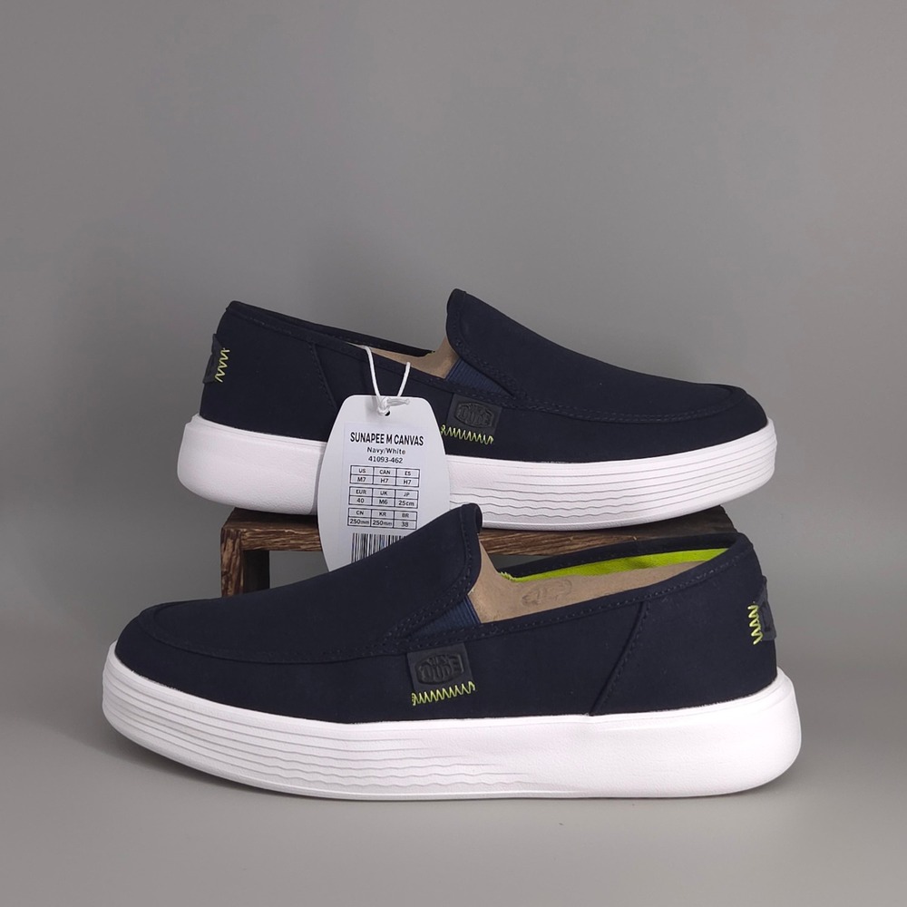 Hey Dude‎ Sunapee M Canvas Mens Size 7 Navy White Slip On Sneakers Lightweight